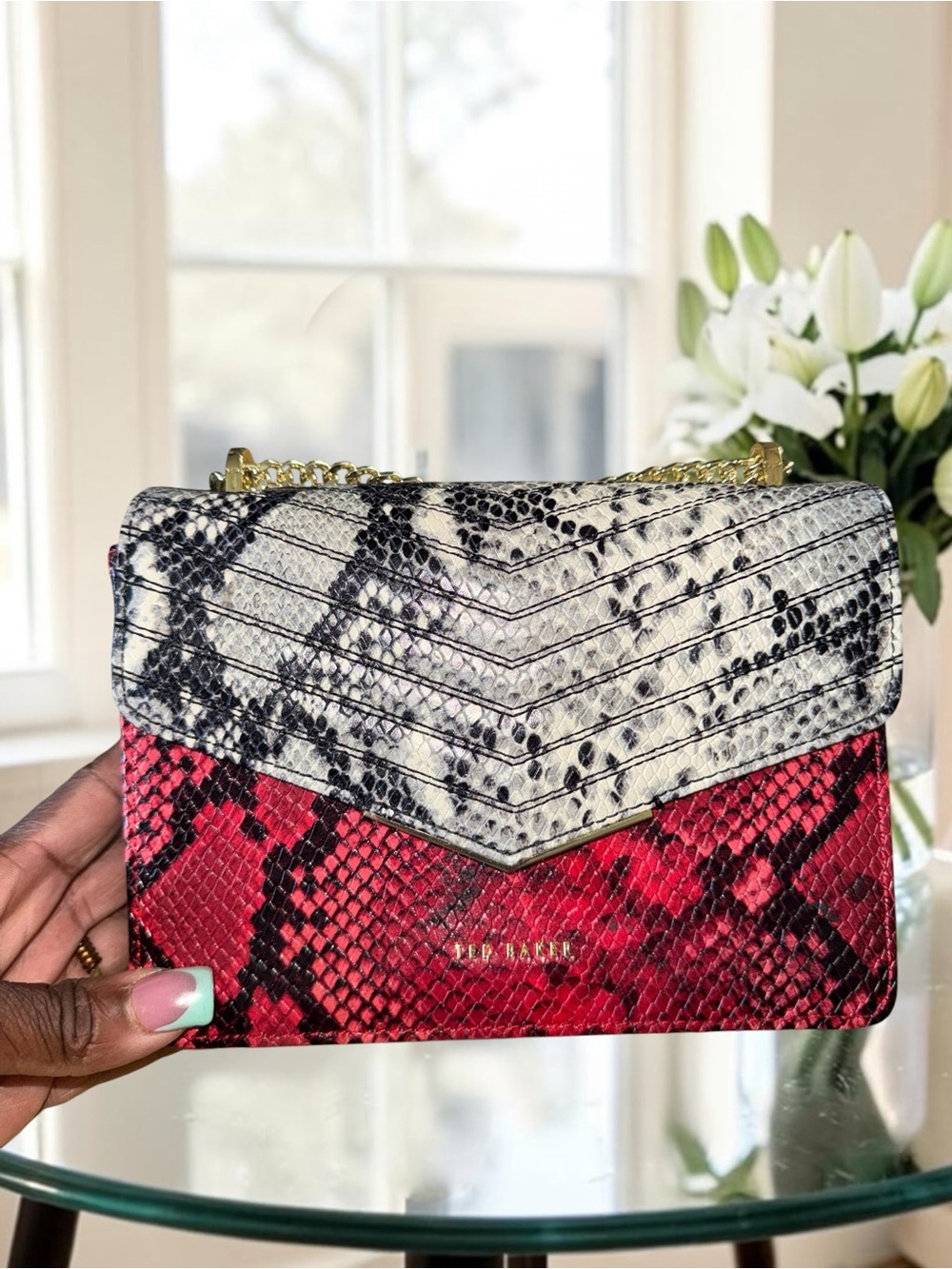 Ted Baker London Belida Python-Embossed Leather Envelope Crossbody Like New - Picture 5 of 13